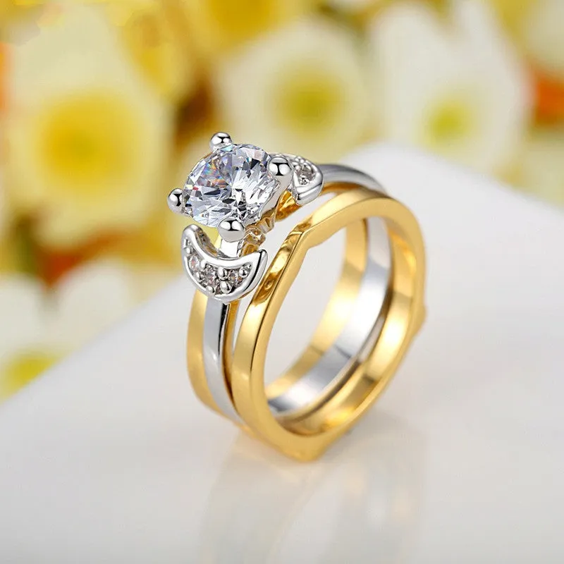 Fashion Lurxury 18K Gold Plated Finger Set Ring for Women Ladies with AAA Cubic Zircon Crystal Jewelry Gift