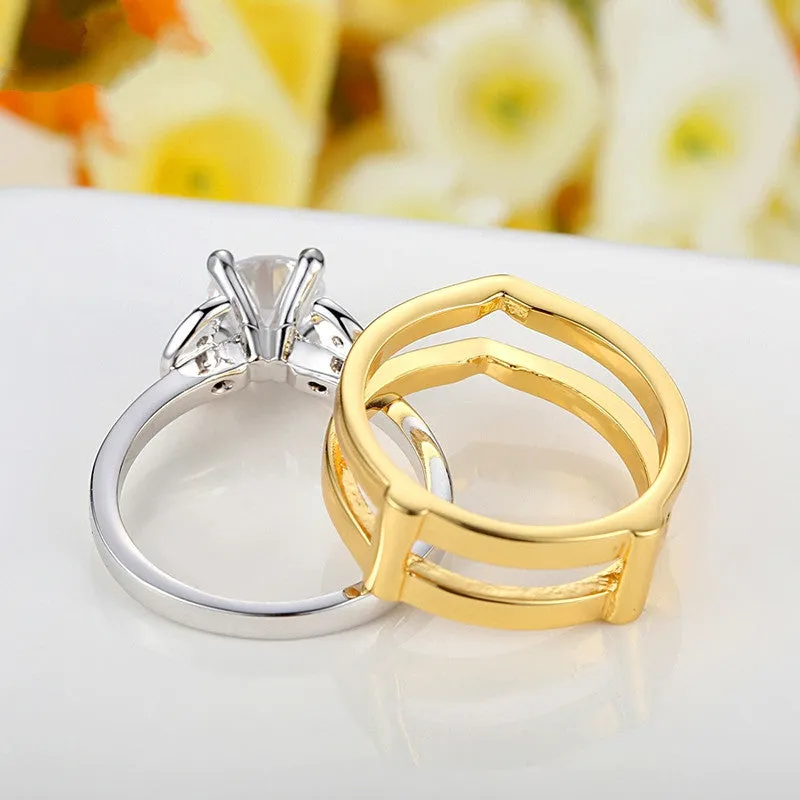 Fashion Lurxury 18K Gold Plated Finger Set Ring for Women Ladies with AAA Cubic Zircon Crystal Jewelry Gift