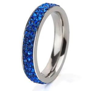Fashion Stainless Steel Ring Double Blue Lines(thin) Crystal Jewelry