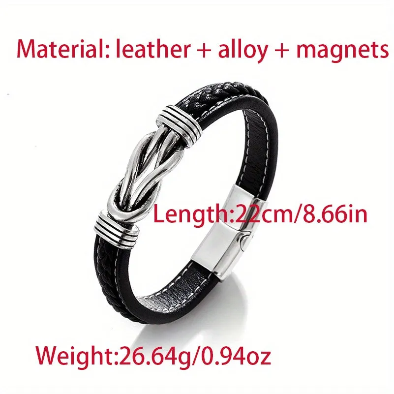 Fashionable Hand Woven Leather Bracelet with Ring Clasp