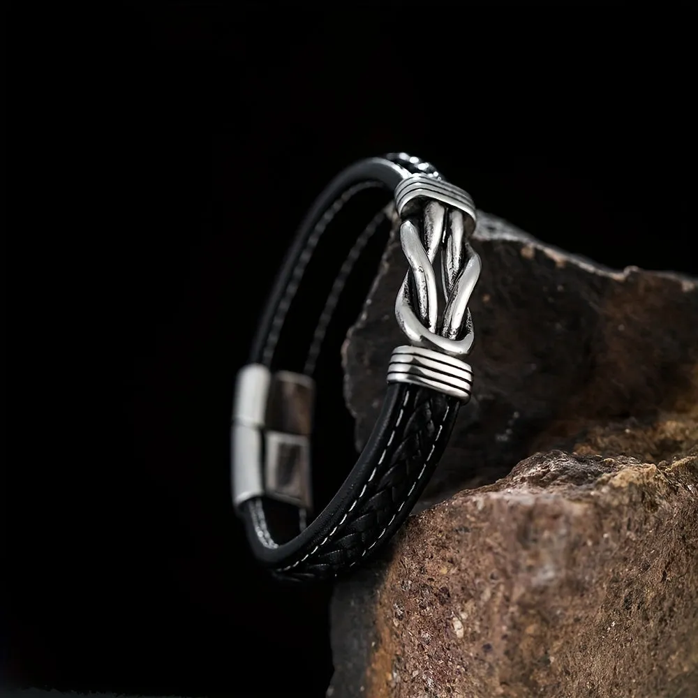 Fashionable Hand Woven Leather Bracelet with Ring Clasp