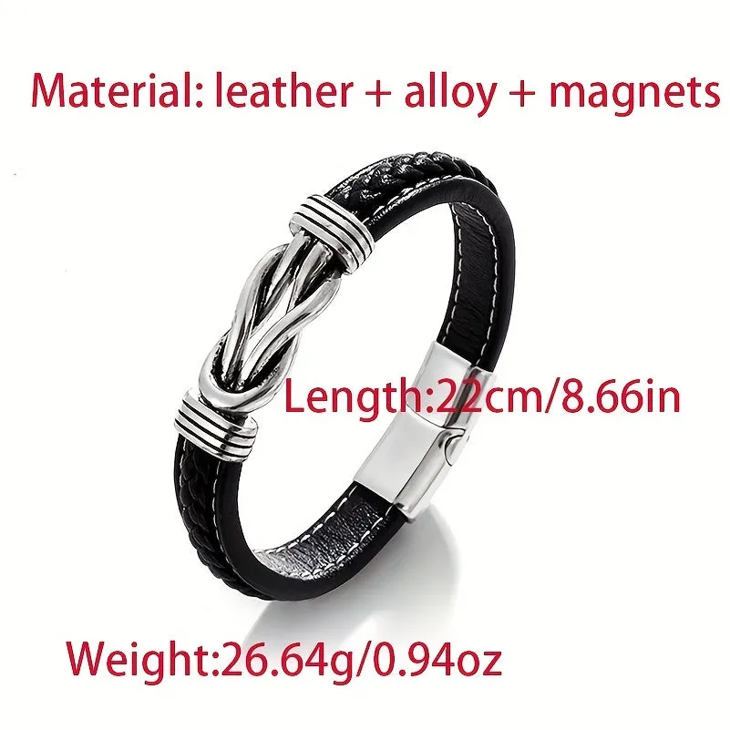 Fashionable Hand Woven Leather Bracelet with Ring Clasp