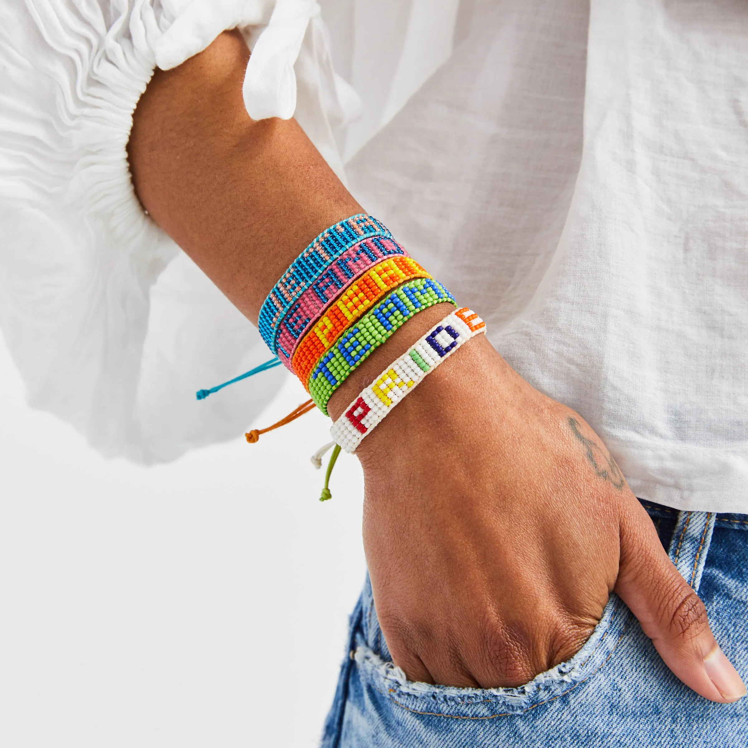 FINAL SALE: Woven PRIDE  Bracelet - White/Rainbow