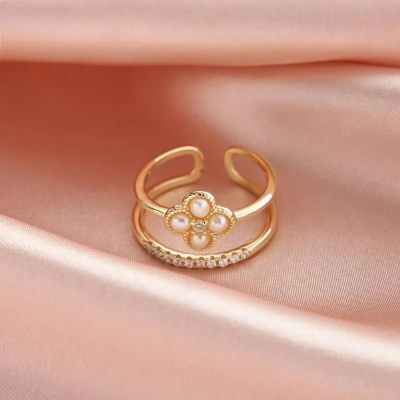 Freshwater Pearl Ring with Zirconia Adjustable for Woman