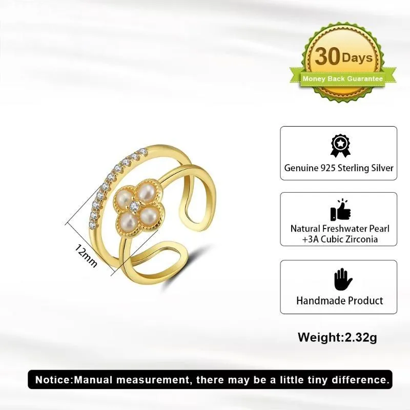 Freshwater Pearl Ring with Zirconia Adjustable for Woman
