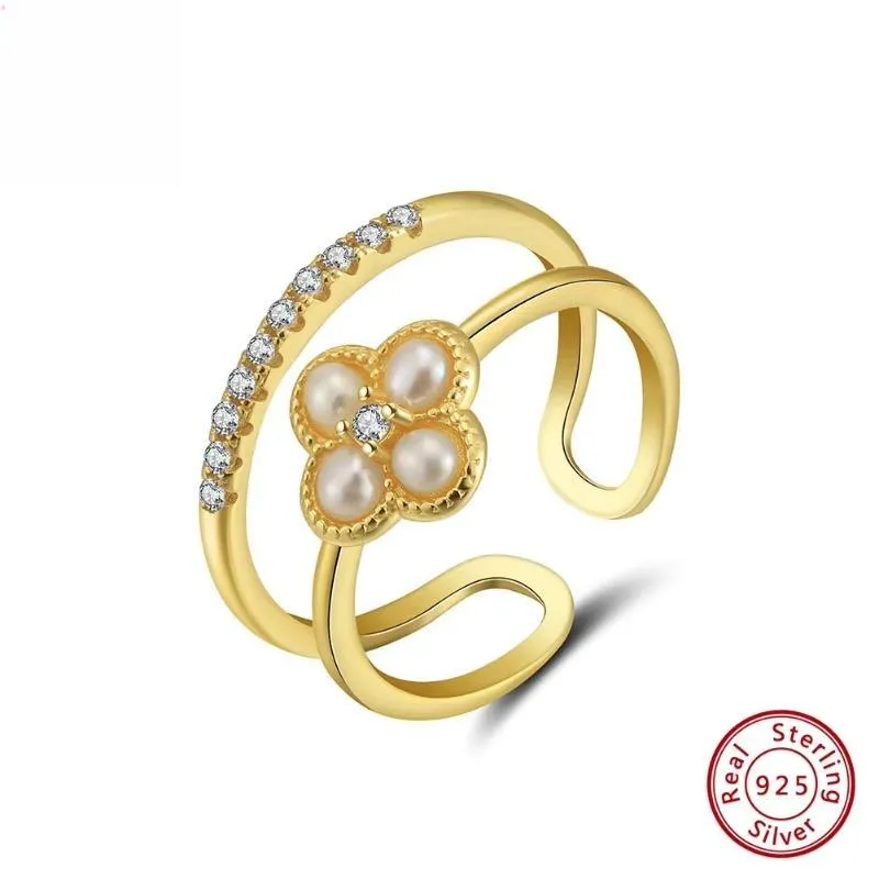 Freshwater Pearl Ring with Zirconia Adjustable for Woman