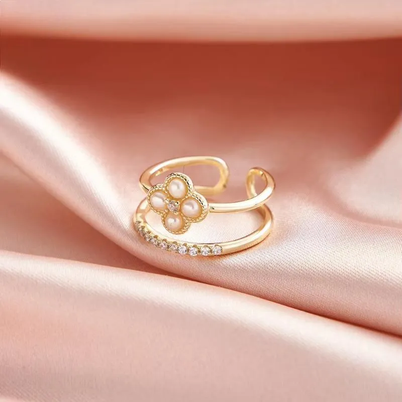 Freshwater Pearl Ring with Zirconia Adjustable for Woman