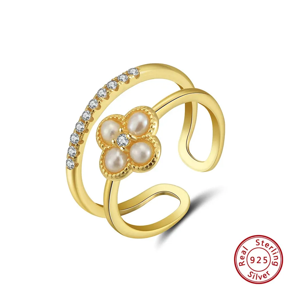 Freshwater Pearl Ring with Zirconia Adjustable for Woman