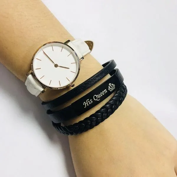 Genuine Leather  Queen and King Couple Bracelets