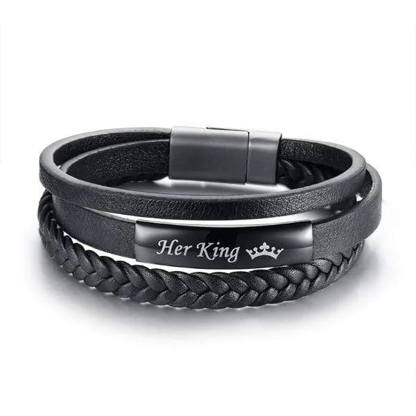 Genuine Leather  Queen and King Couple Bracelets