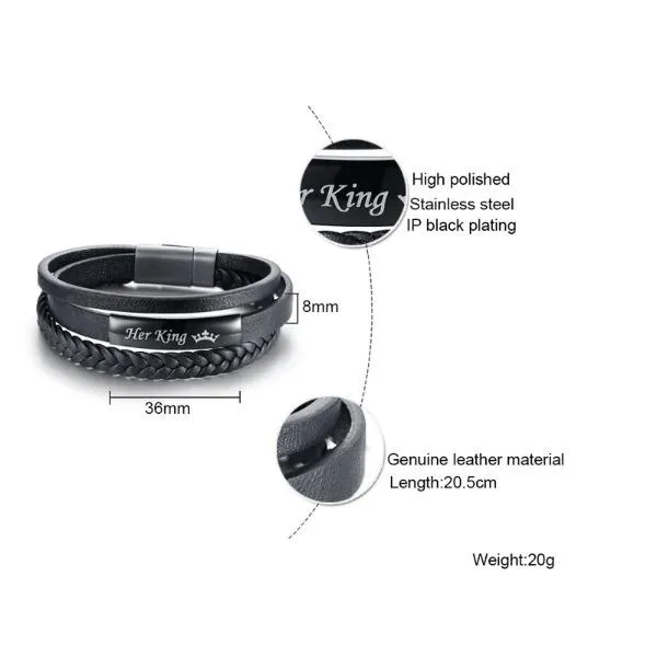 Genuine Leather  Queen and King Couple Bracelets