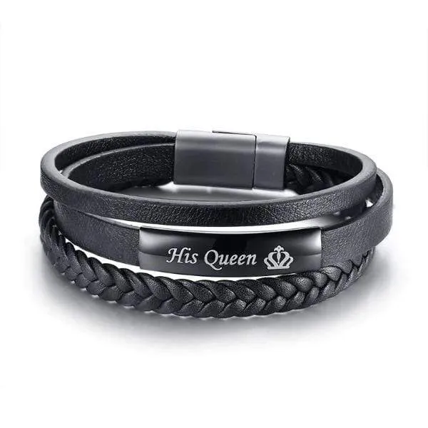 Genuine Leather  Queen and King Couple Bracelets