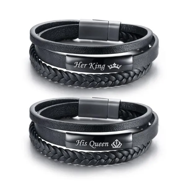 Genuine Leather  Queen and King Couple Bracelets