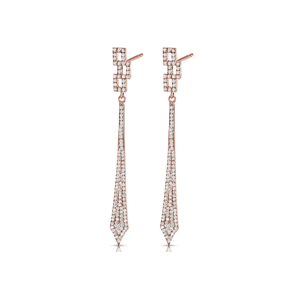 Geometic Pavé Diamond Long Earrings