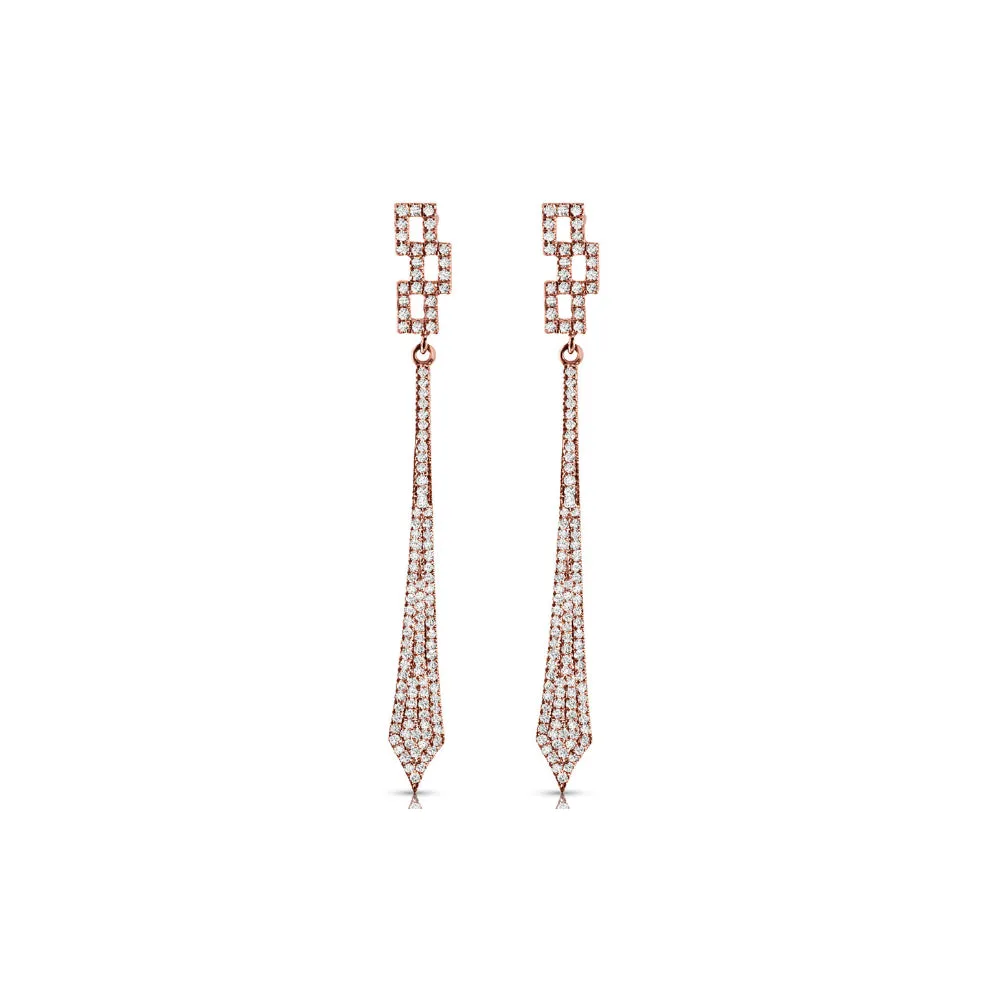 Geometic Pavé Diamond Long Earrings