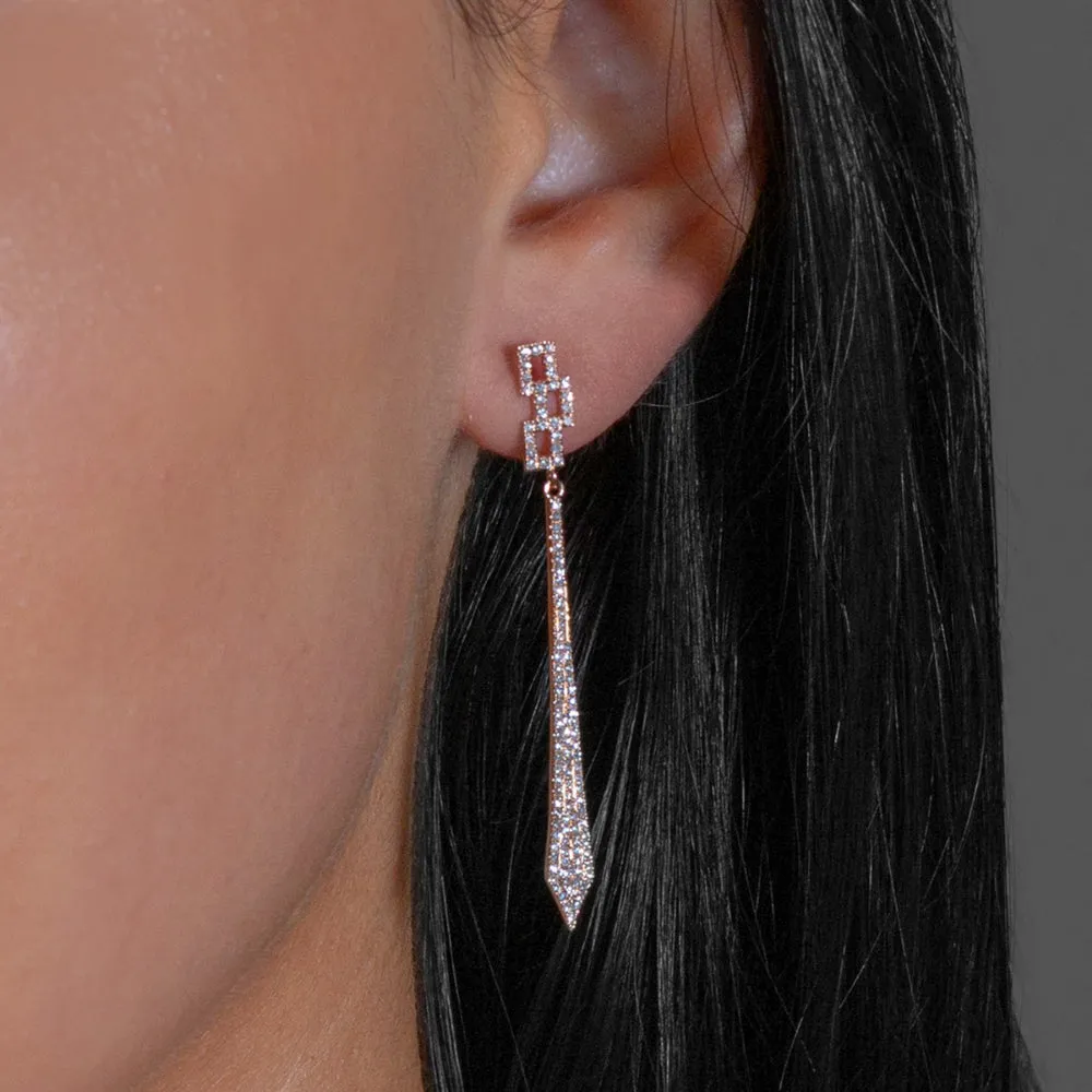 Geometic Pavé Diamond Long Earrings