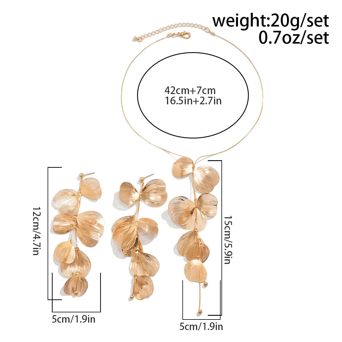 Geometric Abstract Leaf Pendant Necklace Earrings Set