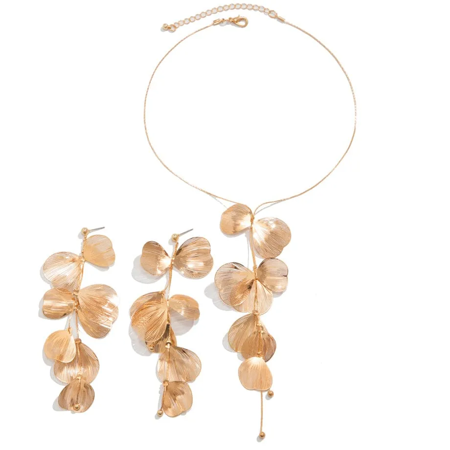 Geometric Abstract Leaf Pendant Necklace Earrings Set