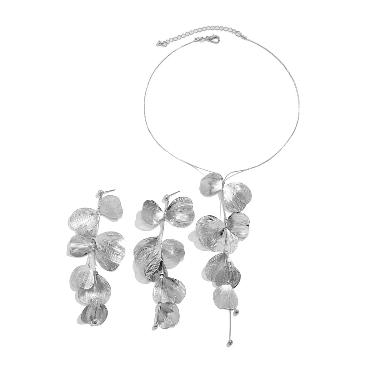 Geometric Abstract Leaf Pendant Necklace Earrings Set