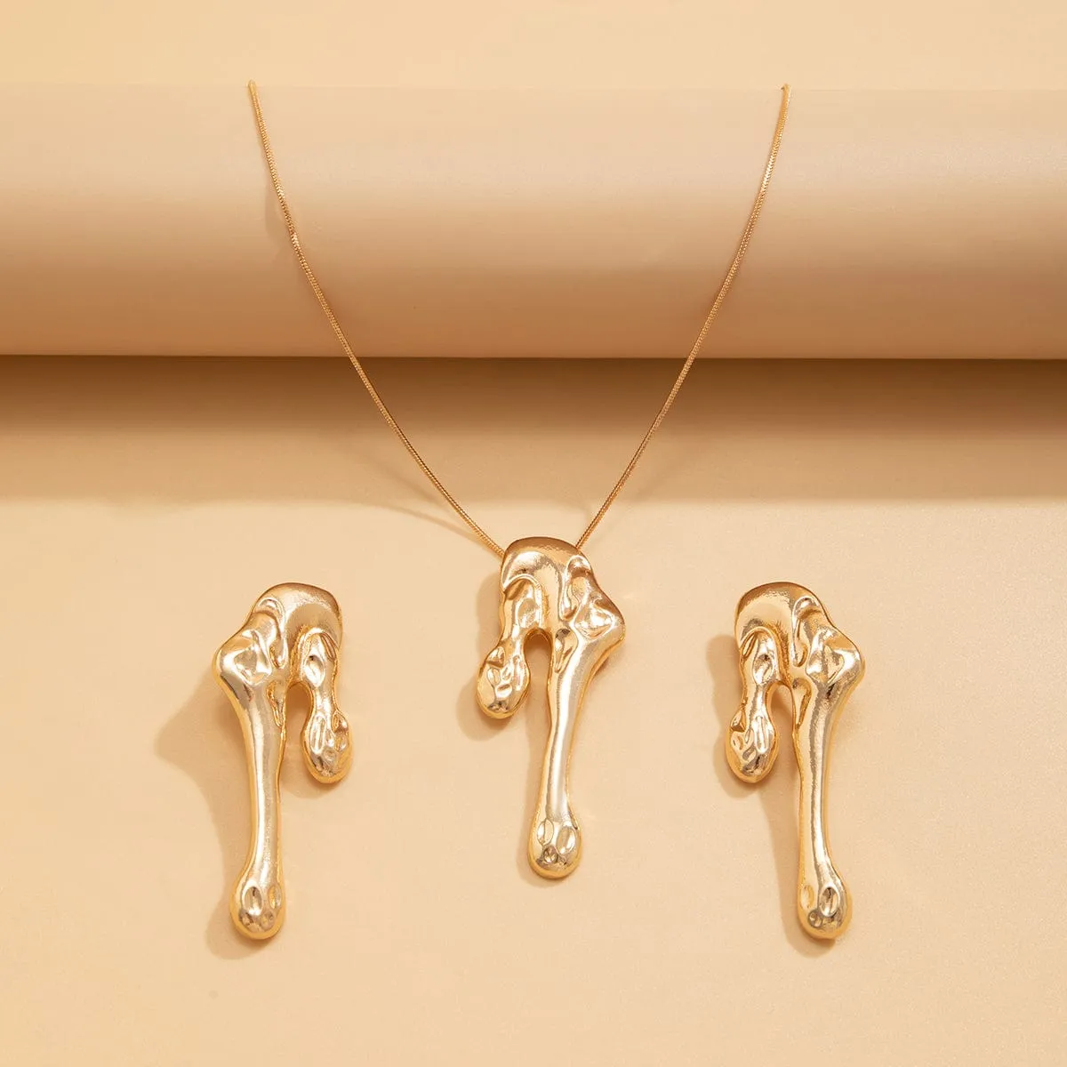 Geometric Abstract Liquid Lava Earrings Necklace Set