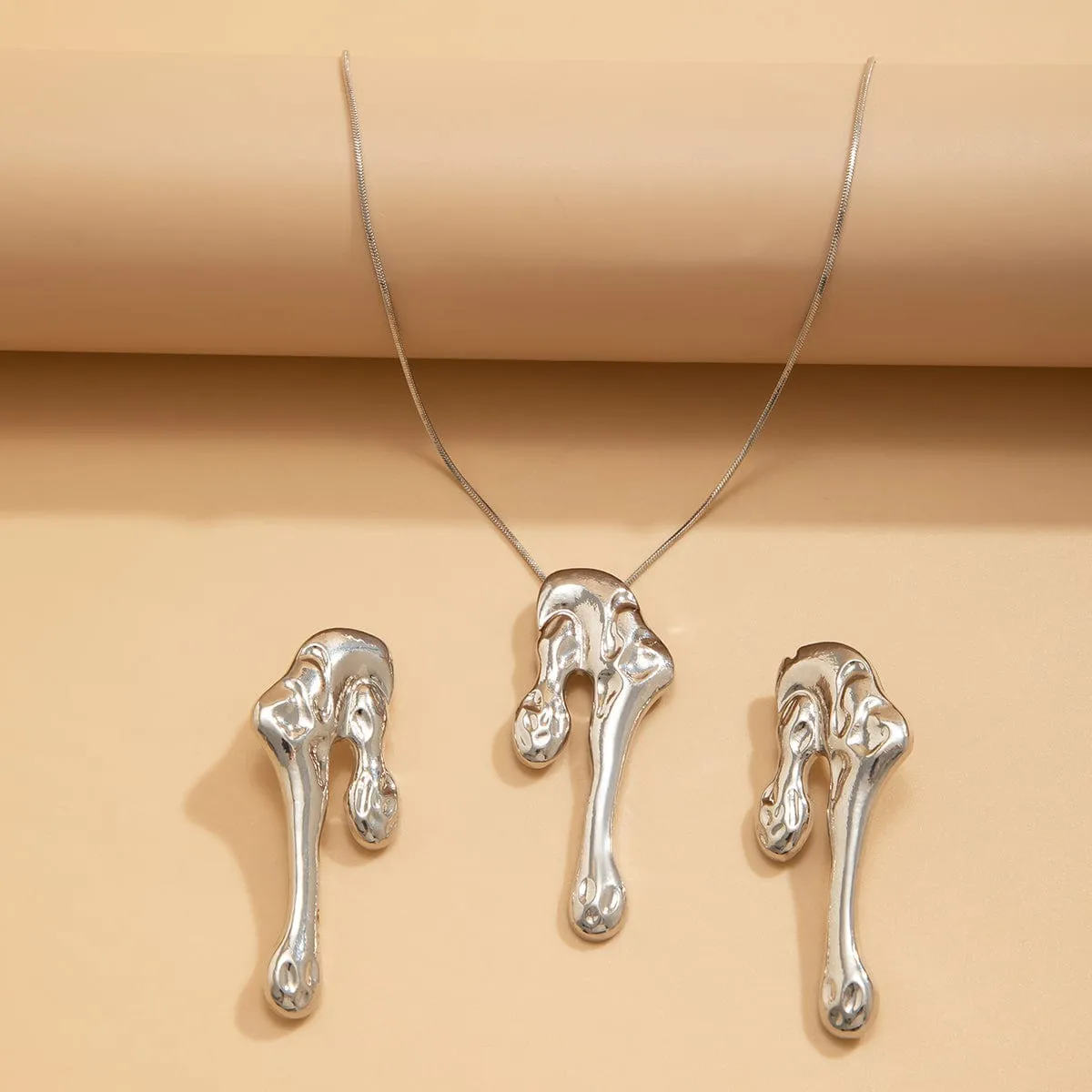 Geometric Abstract Liquid Lava Earrings Necklace Set
