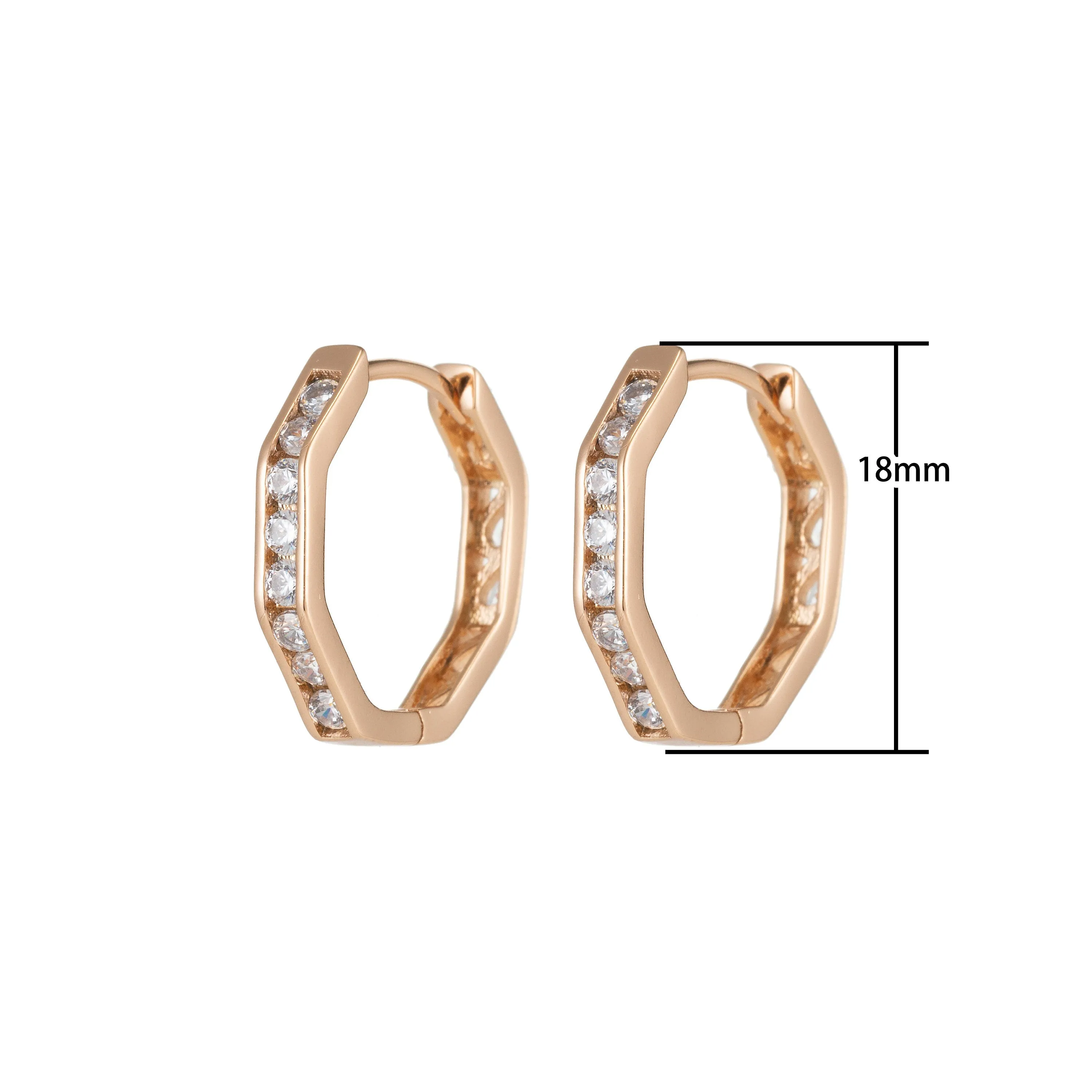 Geometric Earrings, Hexagon Earrings, Geometric Jewelry, Geometric Hoops Earrings Minimalist Micro Pave Huggie Earrings Q-055