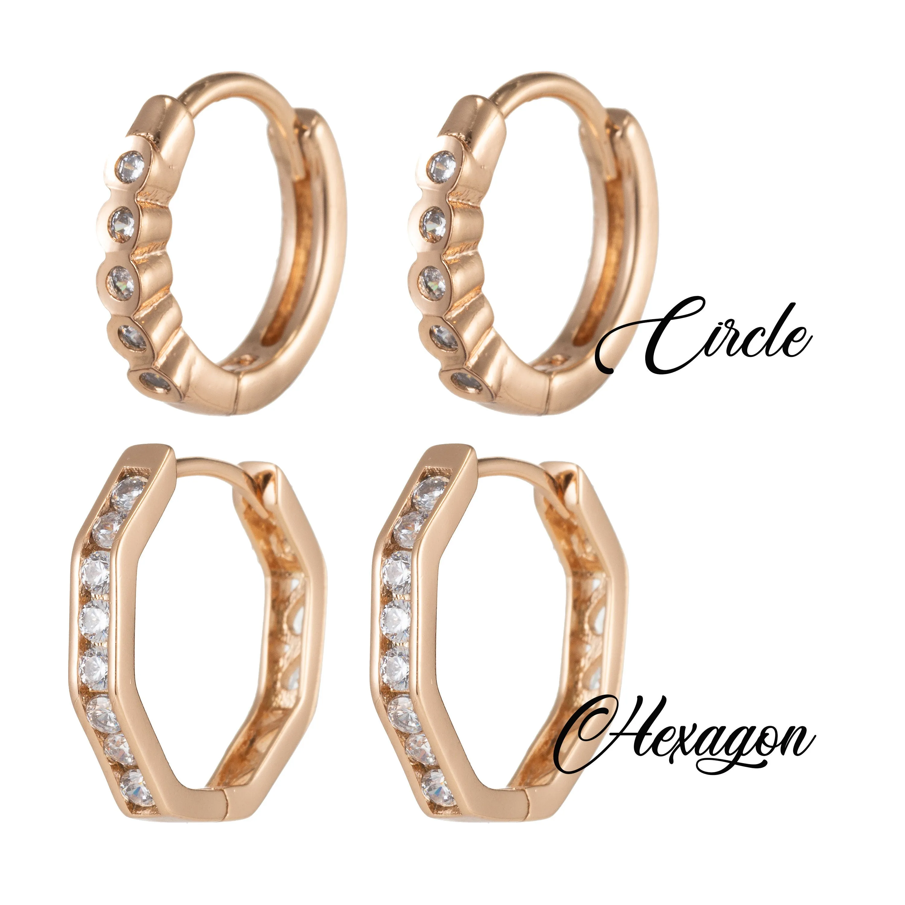 Geometric Earrings, Hexagon Earrings, Geometric Jewelry, Geometric Hoops Earrings Minimalist Micro Pave Huggie Earrings Q-055