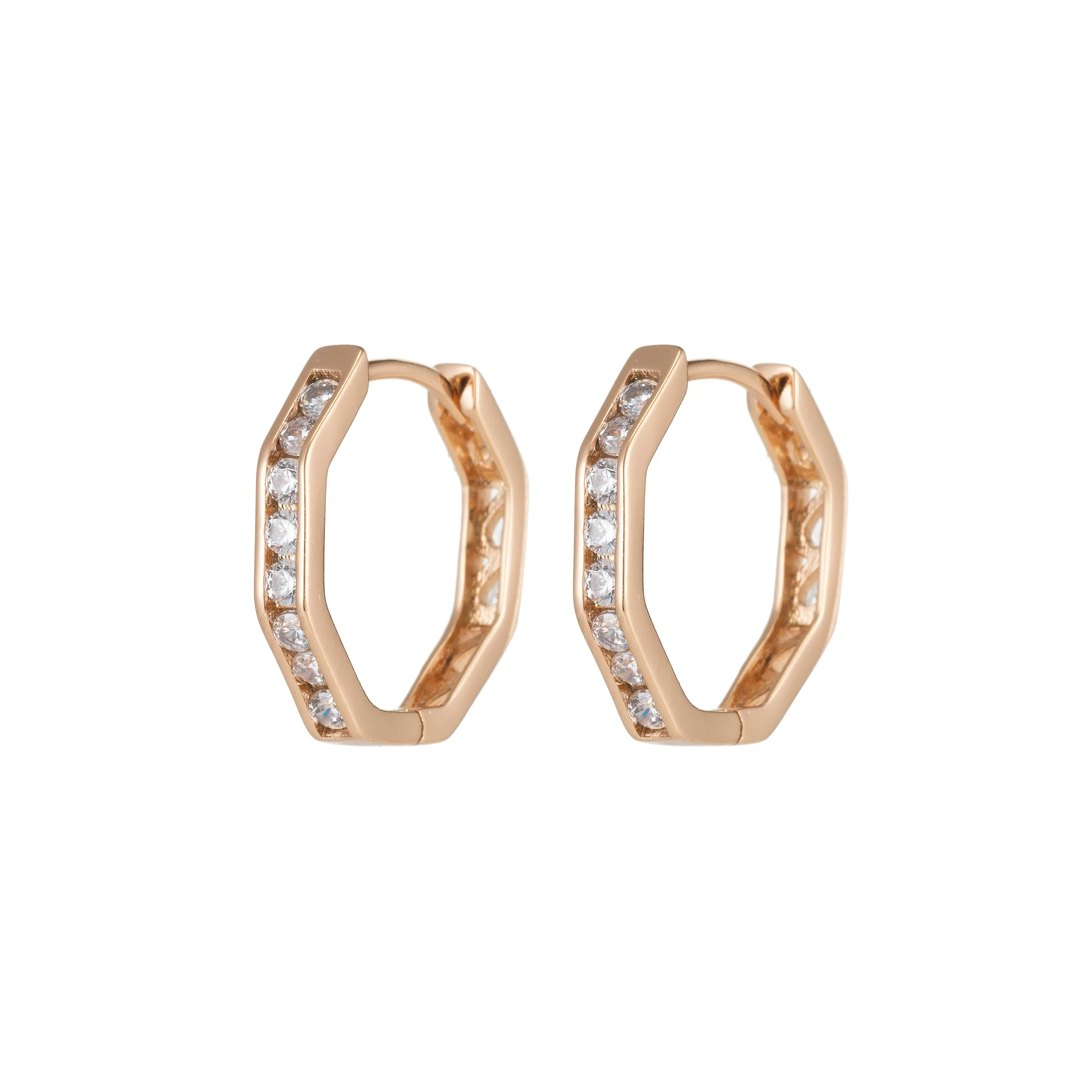 Geometric Earrings, Hexagon Earrings, Geometric Jewelry, Geometric Hoops Earrings Minimalist Micro Pave Huggie Earrings Q-055