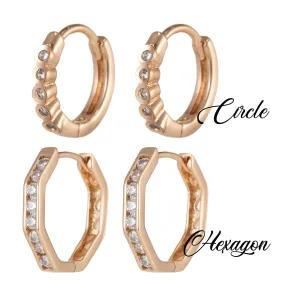 Geometric Earrings, Hexagon Earrings, Geometric Jewelry, Geometric Hoops Earrings Minimalist Micro Pave Huggie Earrings Q-055