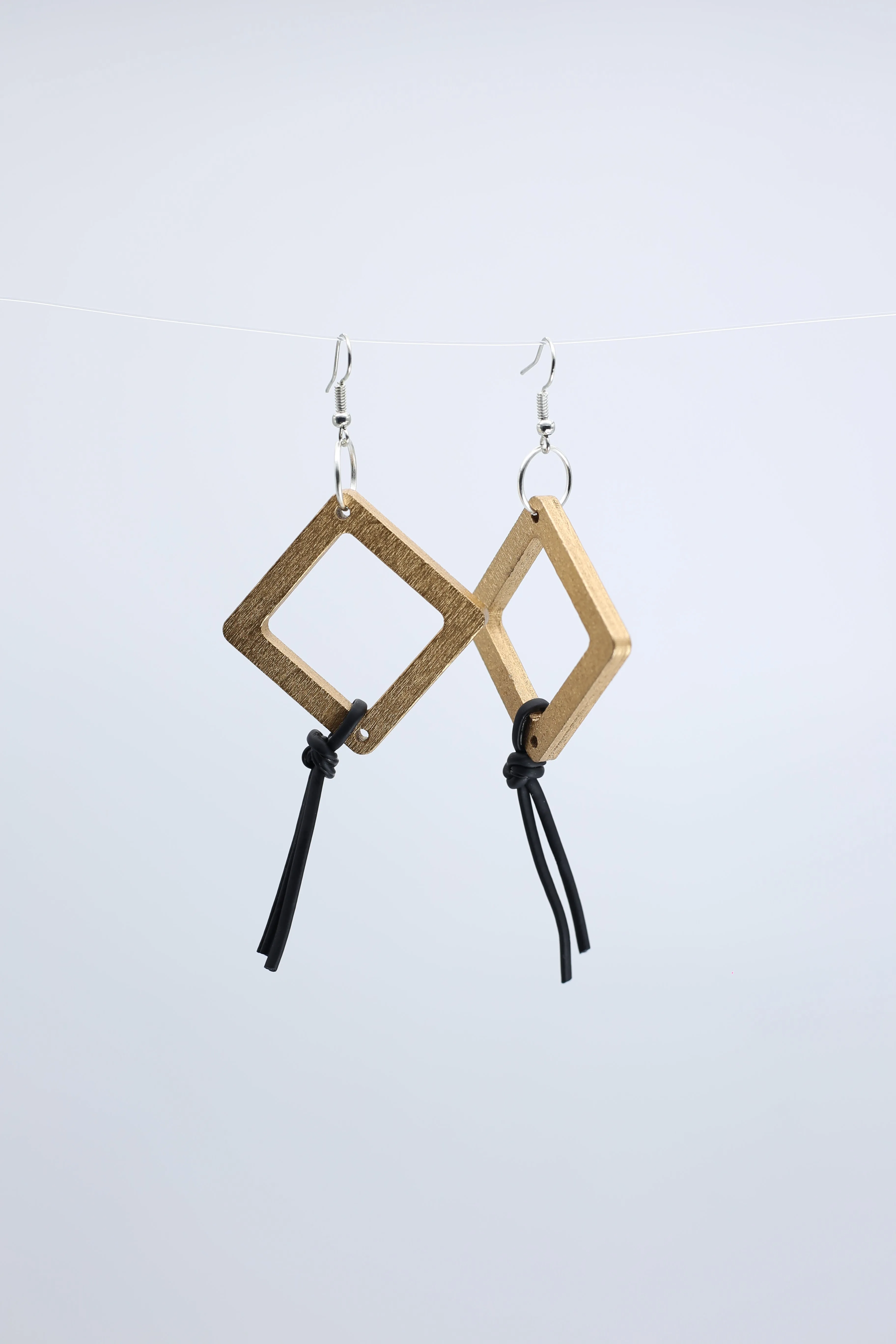 Geometric Earrings with Leatherette String - Small