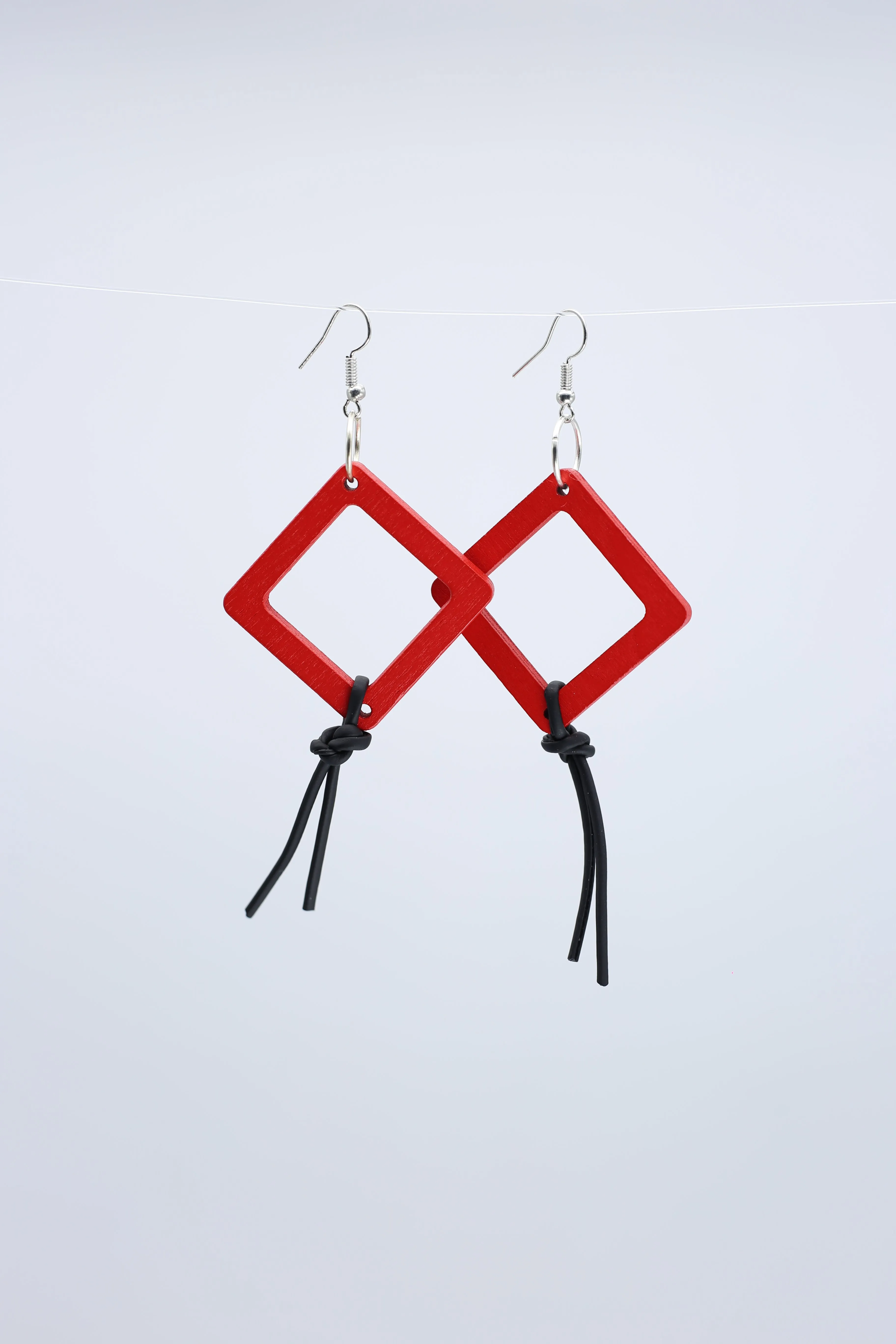 Geometric Earrings with Leatherette String - Small