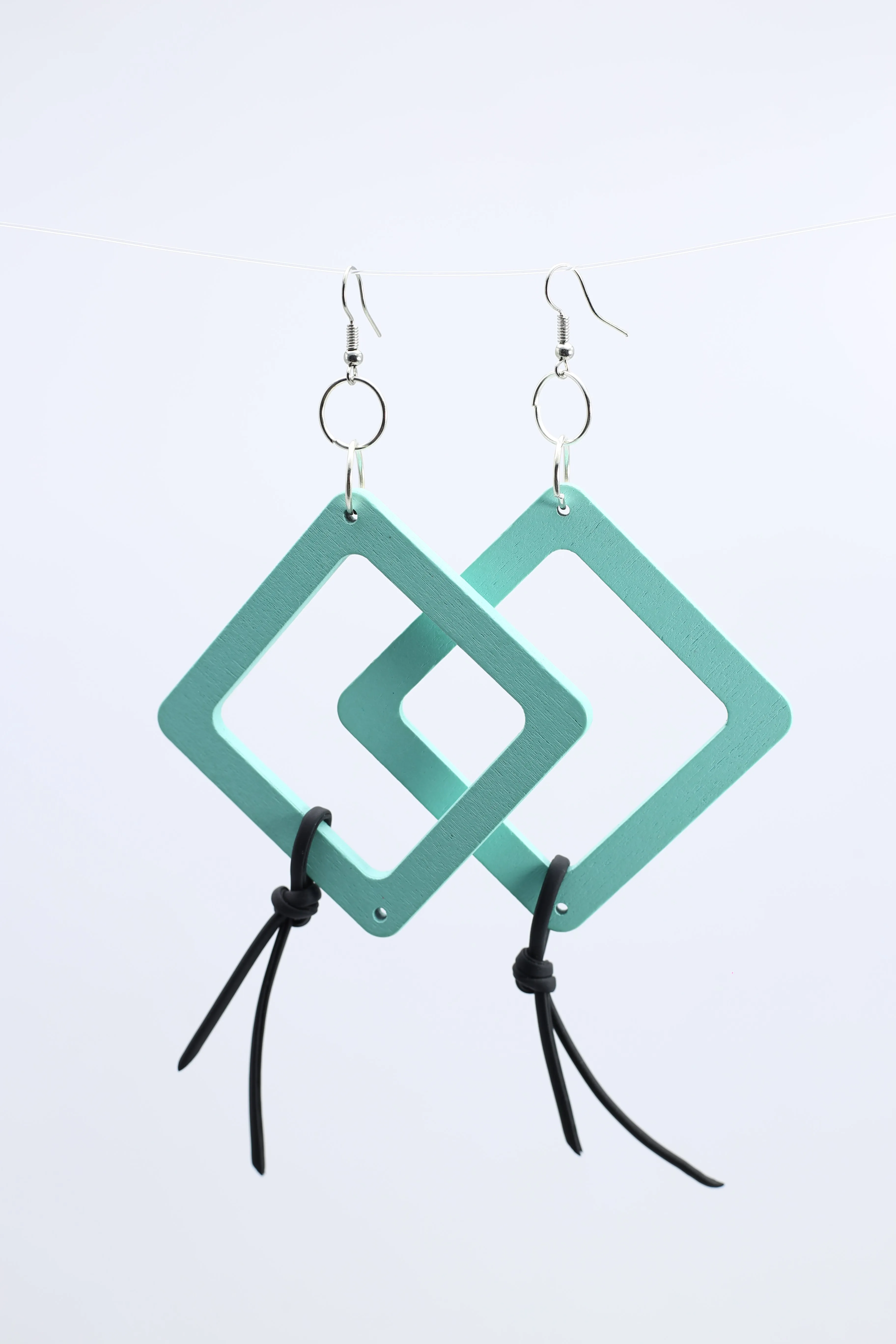Geometric Earrings with Leatherette String - Small