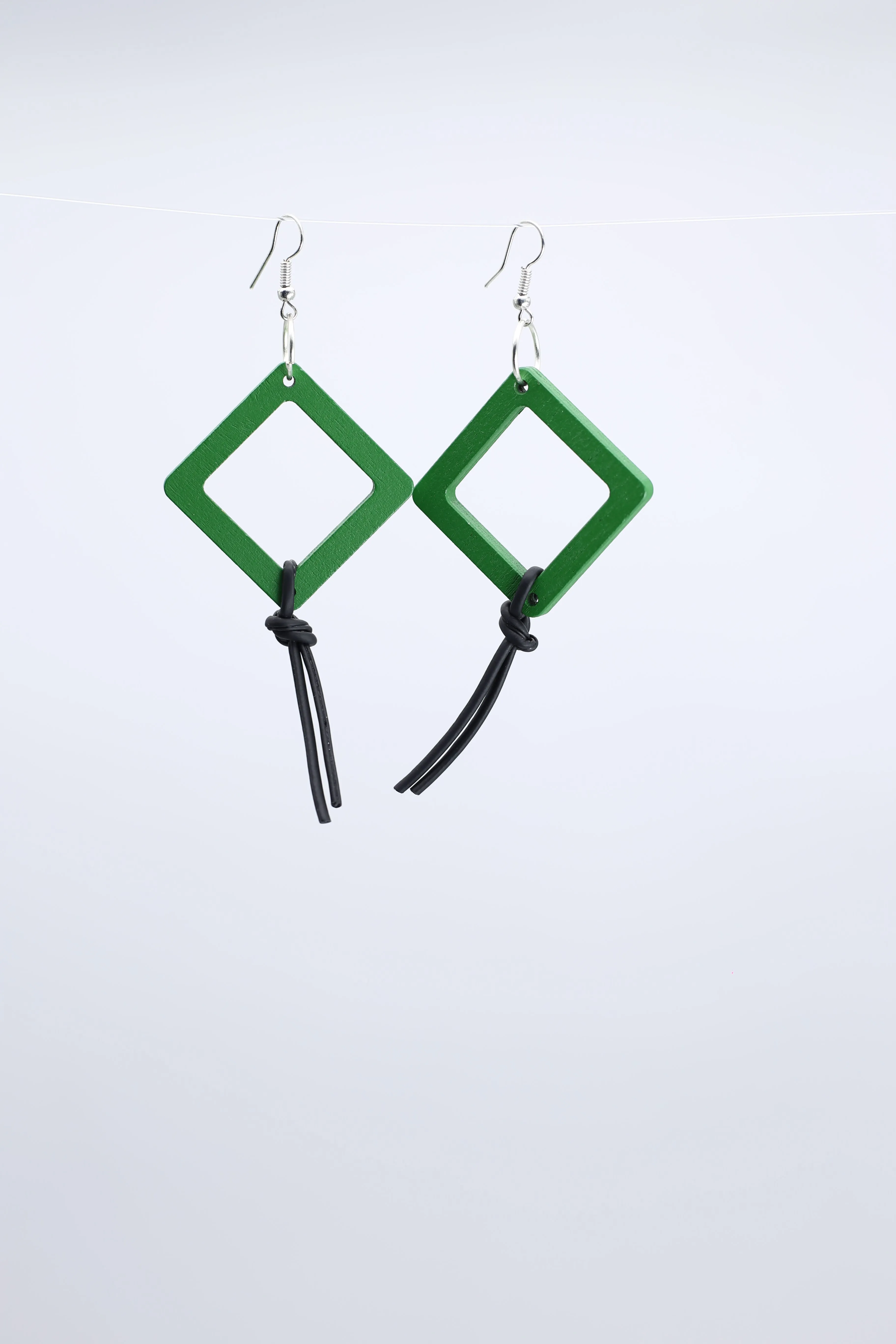 Geometric Earrings with Leatherette String - Small
