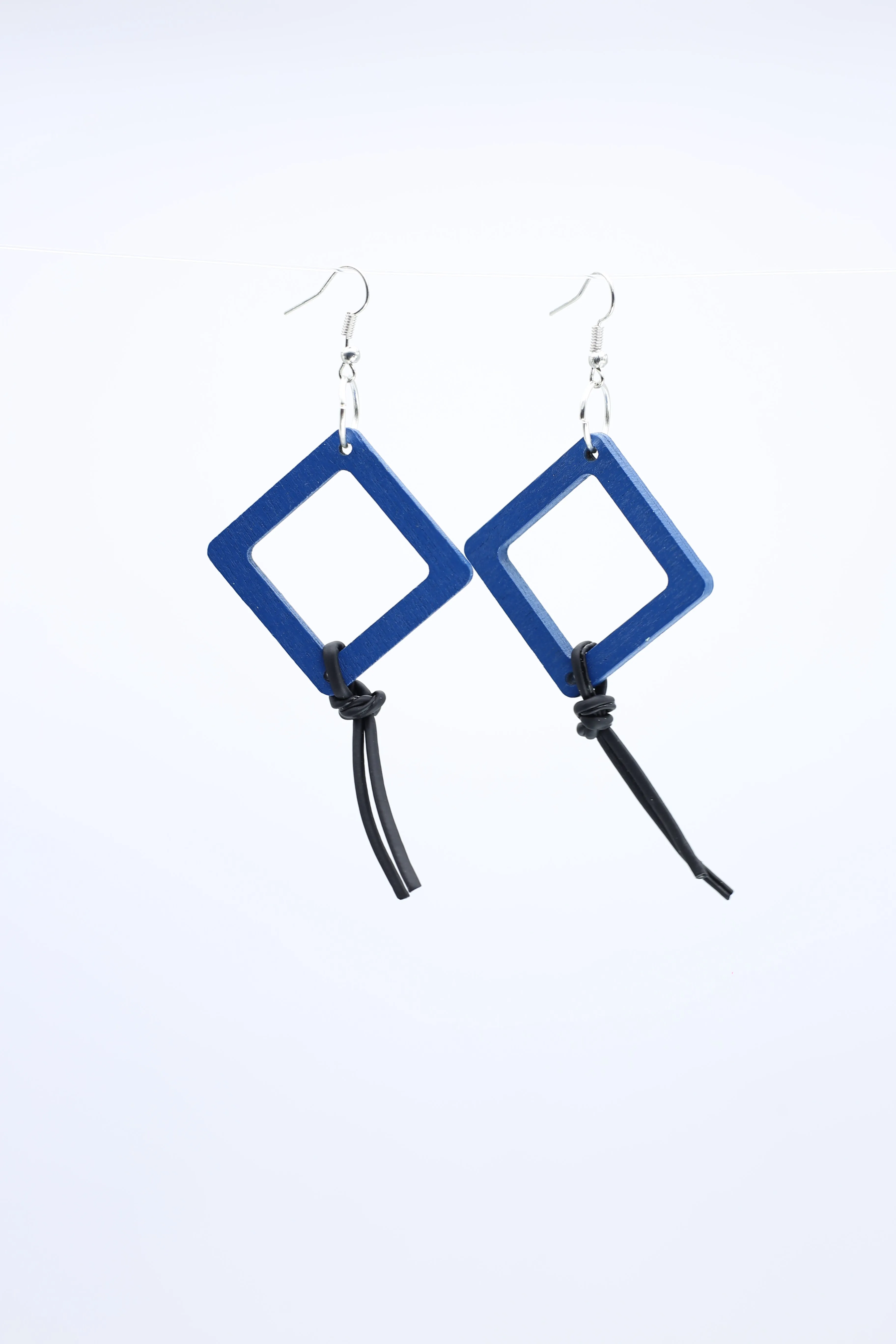 Geometric Earrings with Leatherette String - Small