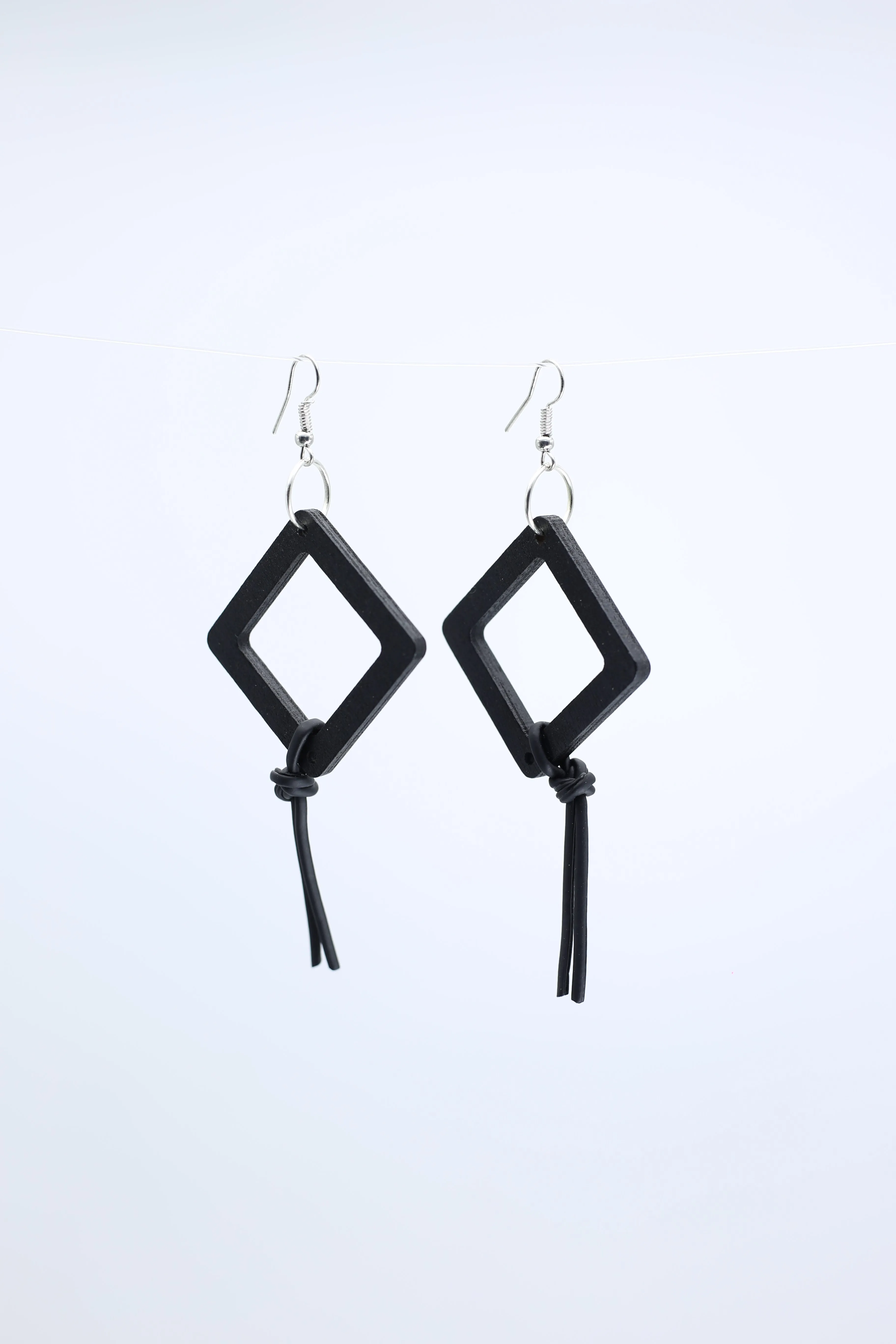 Geometric Earrings with Leatherette String - Small