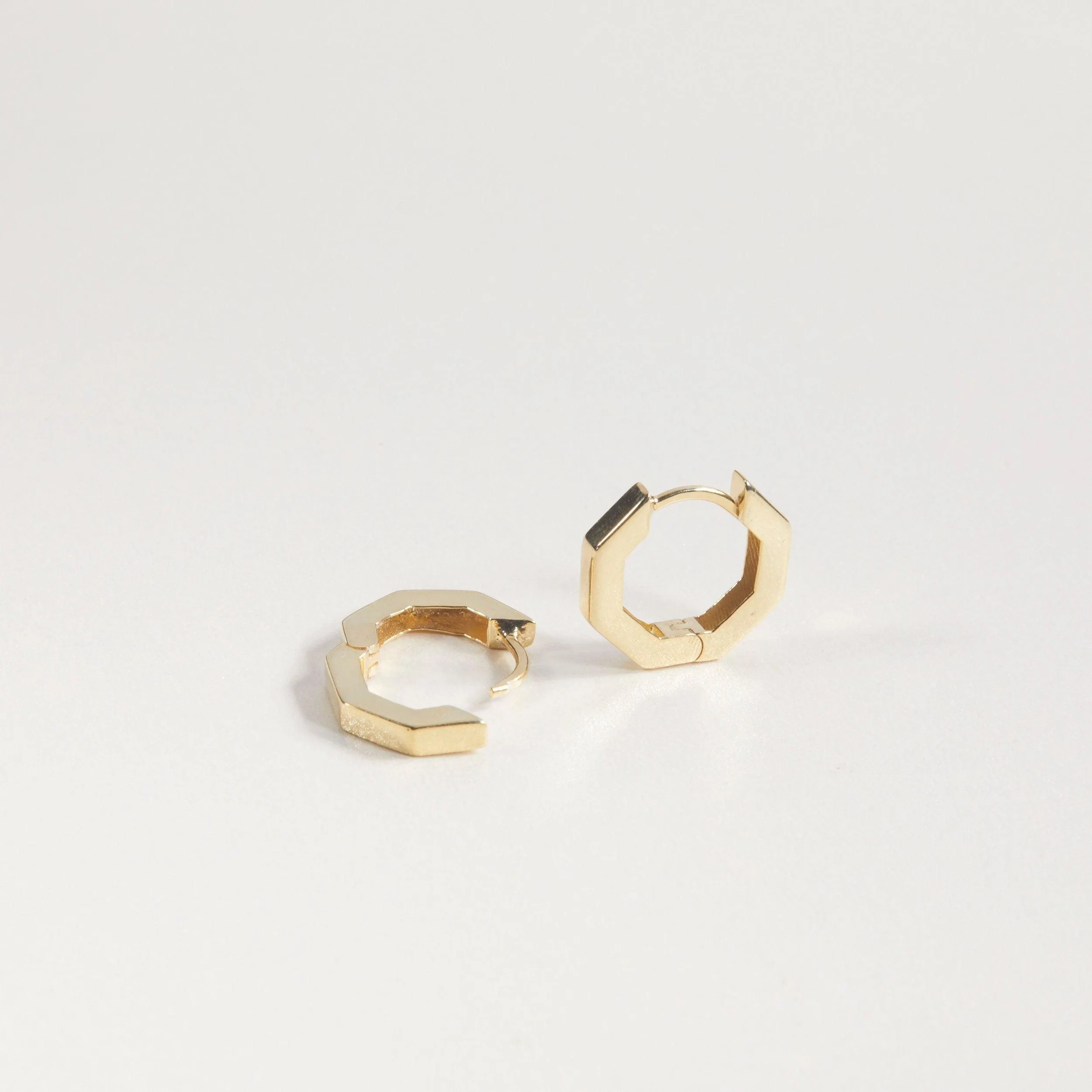 Geometric Hexagon Huggie Earrings - 18K Gold Vermeil