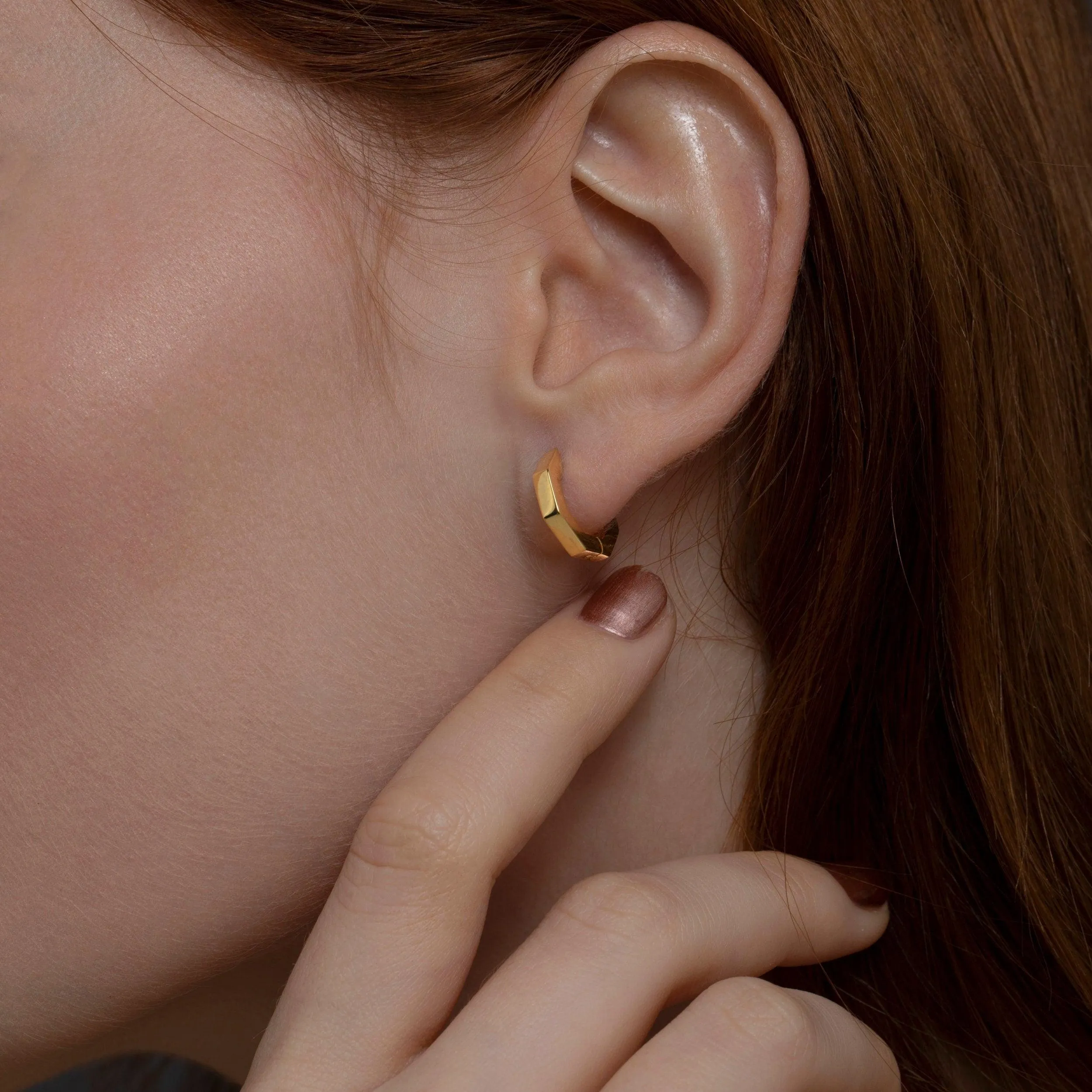 Geometric Hexagon Huggie Earrings - 18K Gold Vermeil