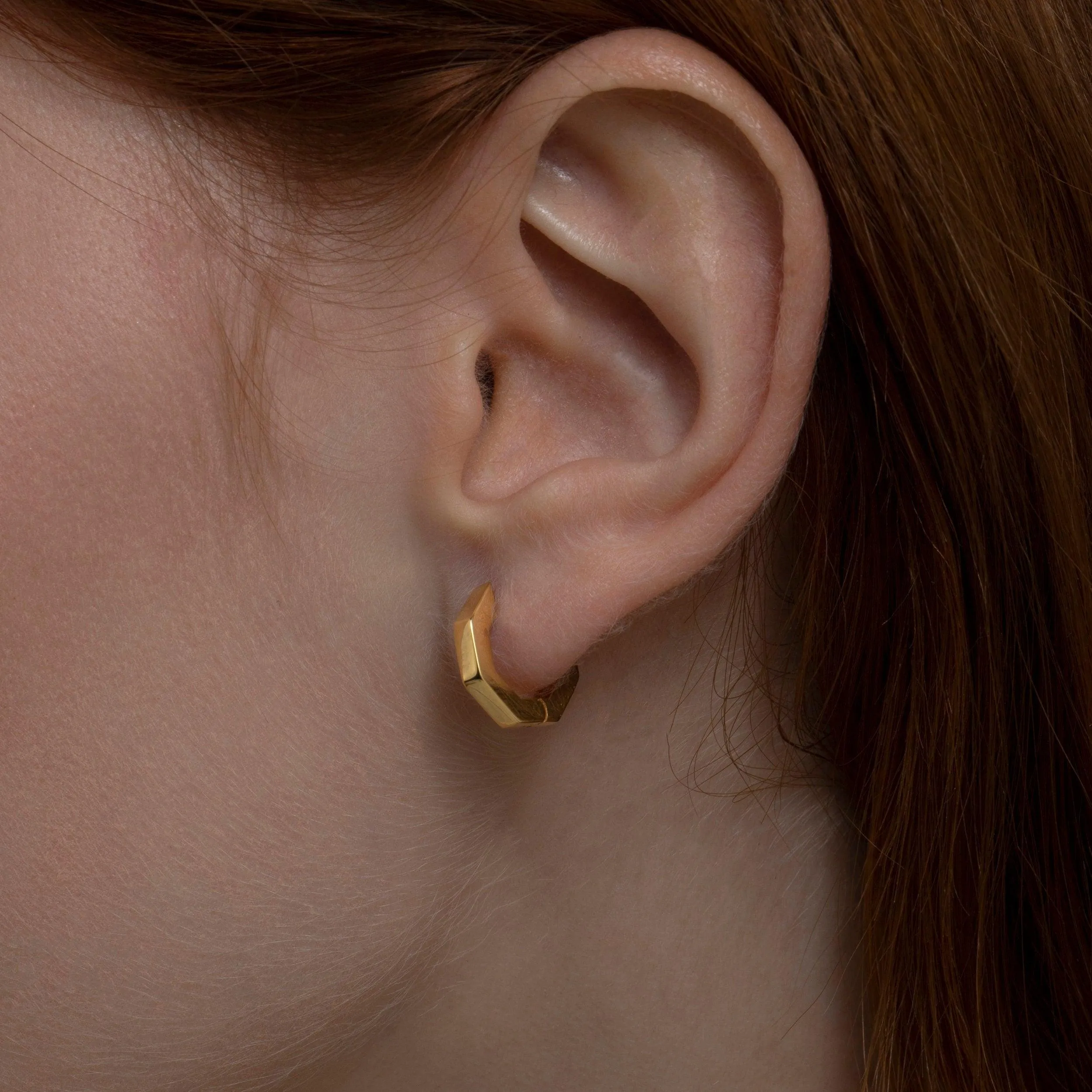 Geometric Hexagon Huggie Earrings - 18K Gold Vermeil