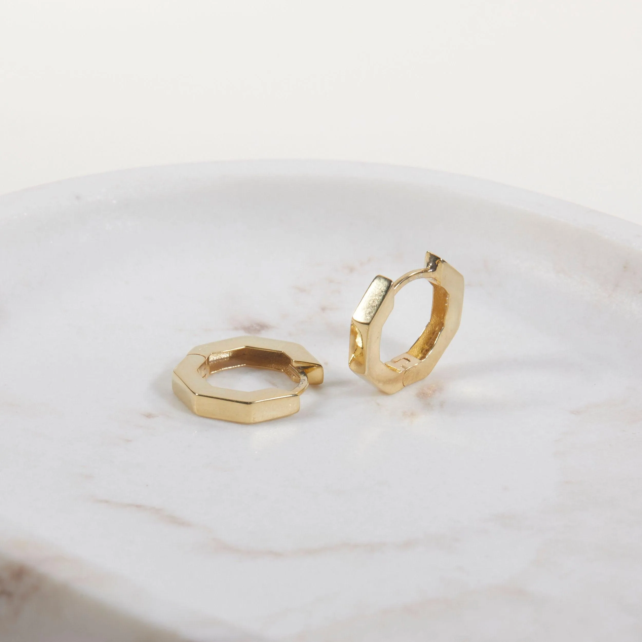 Geometric Hexagon Huggie Earrings - 18K Gold Vermeil