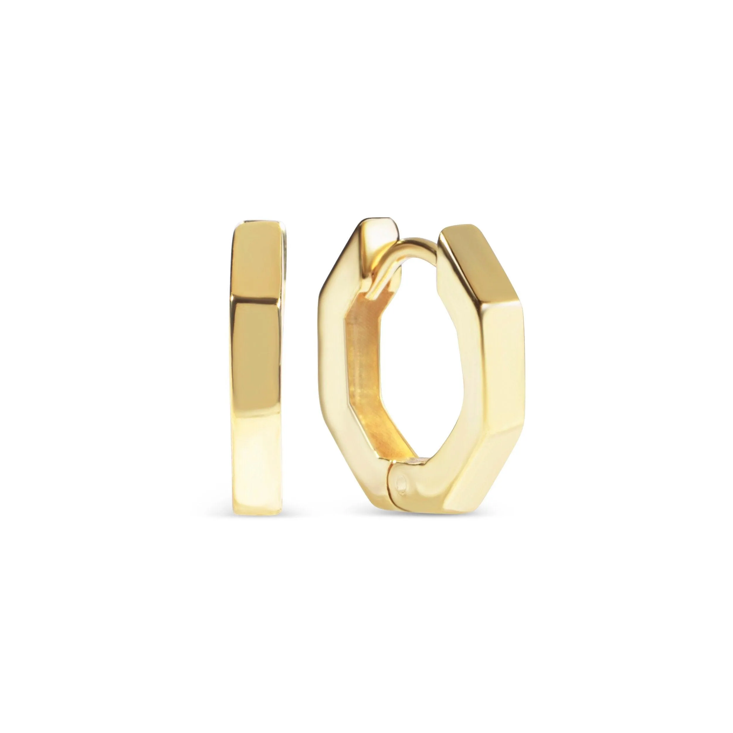 Geometric Hexagon Huggie Earrings - 18K Gold Vermeil