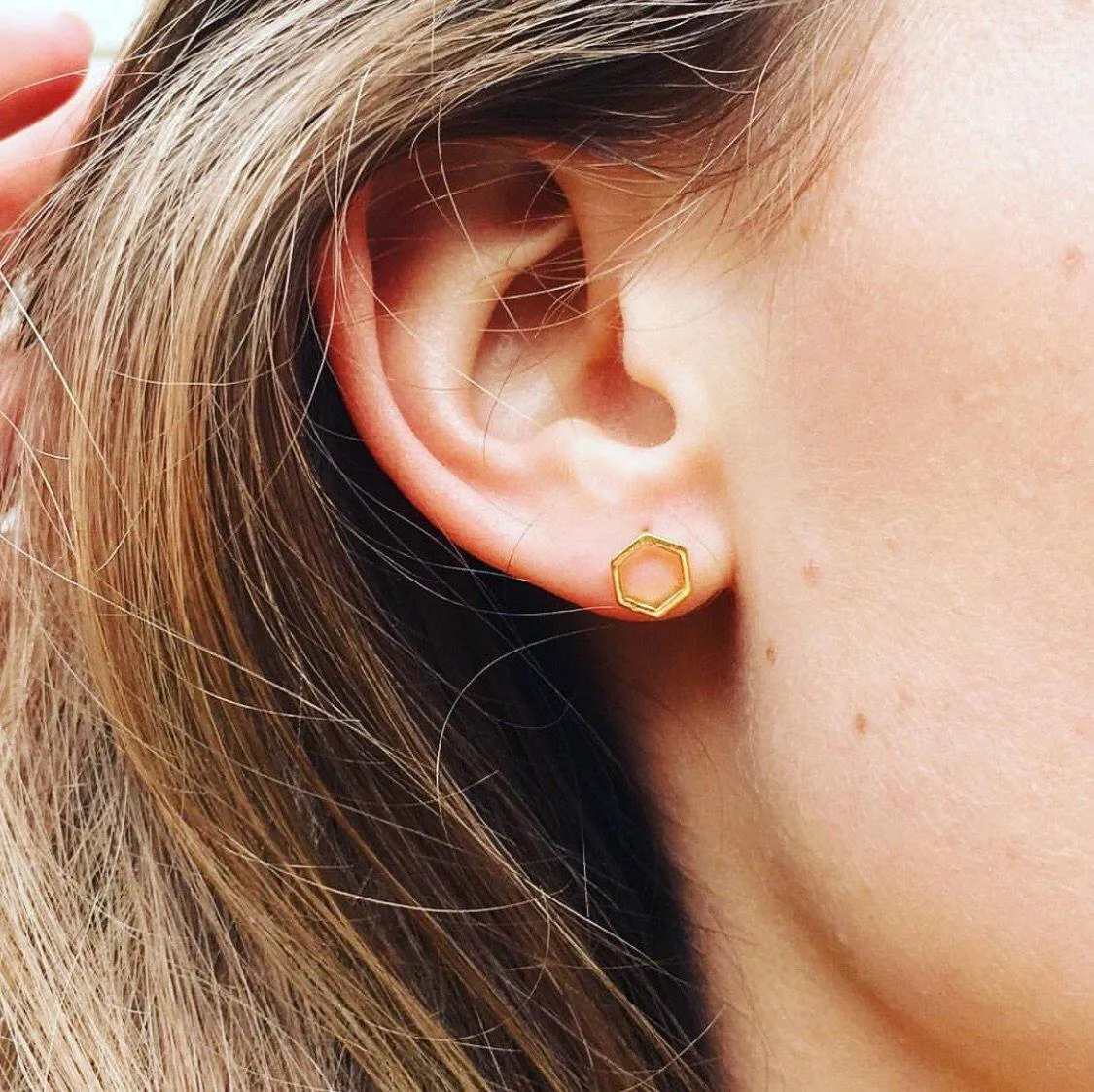Geometric Hexagon Studs in Gold