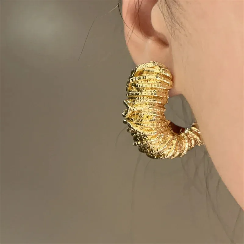 Geometric Metal Irregular Grain Stud Earrings  For Women Punk Style Personality Earrings Travel Party Jewelry Gift