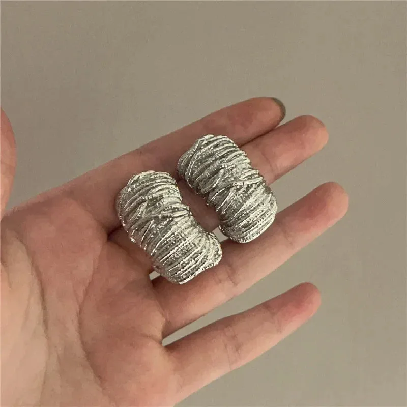 Geometric Metal Irregular Grain Stud Earrings  For Women Punk Style Personality Earrings Travel Party Jewelry Gift