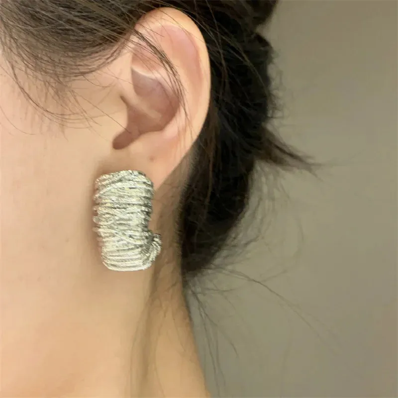 Geometric Metal Irregular Grain Stud Earrings  For Women Punk Style Personality Earrings Travel Party Jewelry Gift