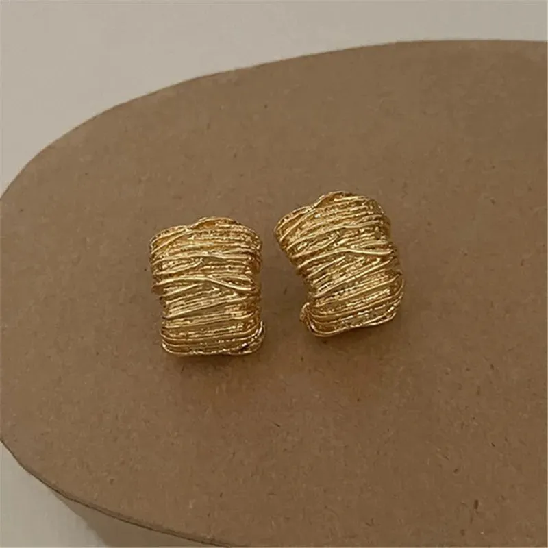 Geometric Metal Irregular Grain Stud Earrings  For Women Punk Style Personality Earrings Travel Party Jewelry Gift