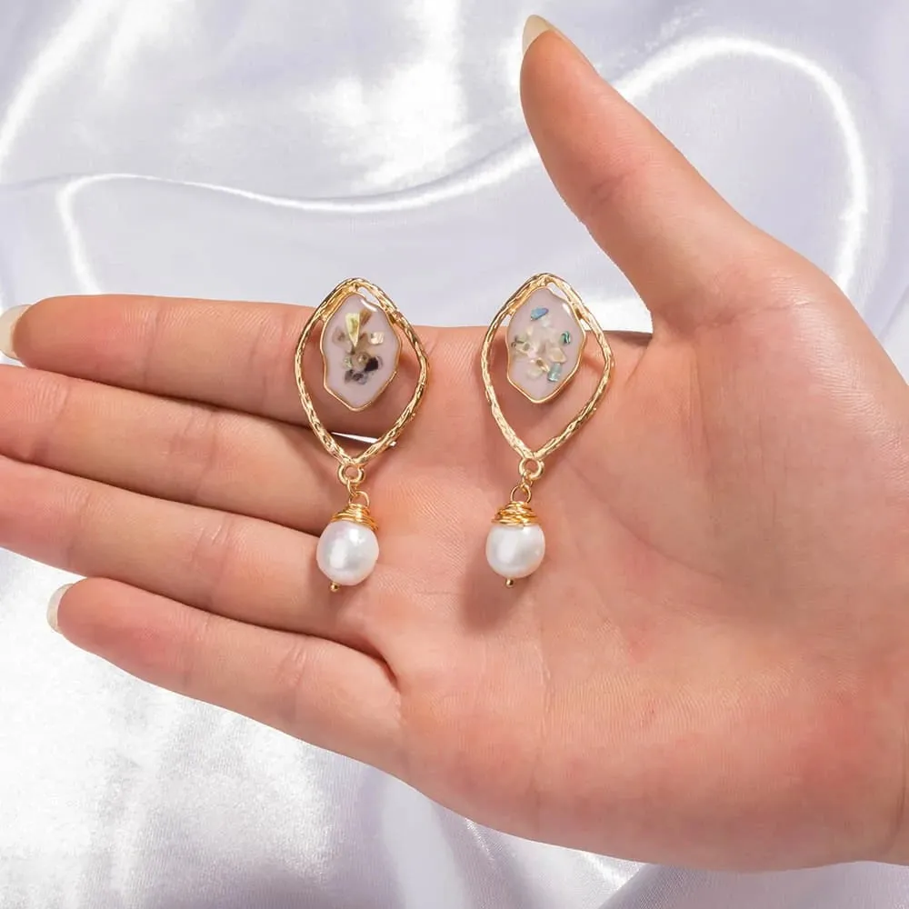Geometric Pearl Drop Earrings
