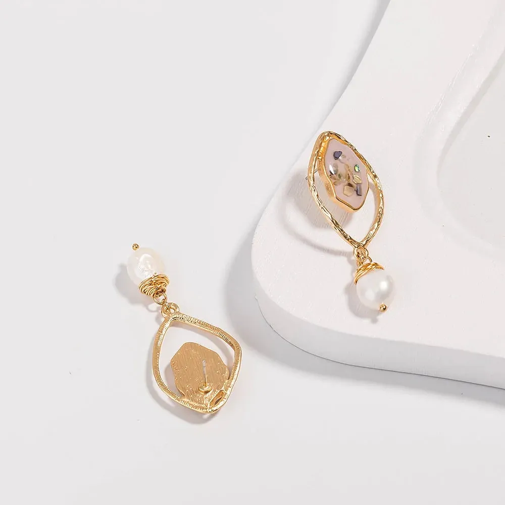 Geometric Pearl Drop Earrings
