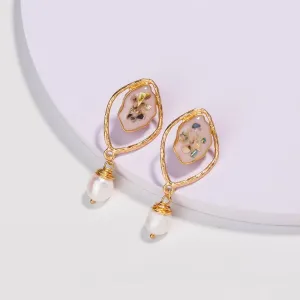 Geometric Pearl Drop Earrings