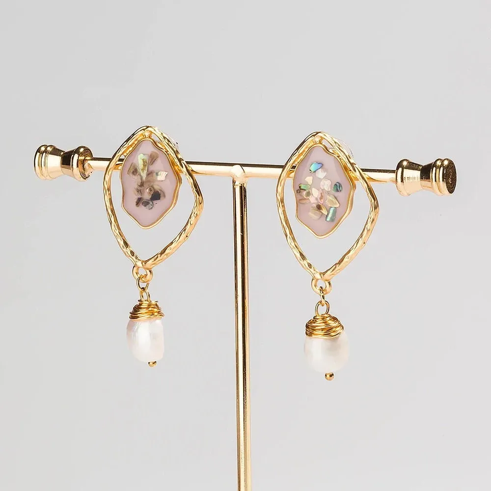 Geometric Pearl Drop Earrings