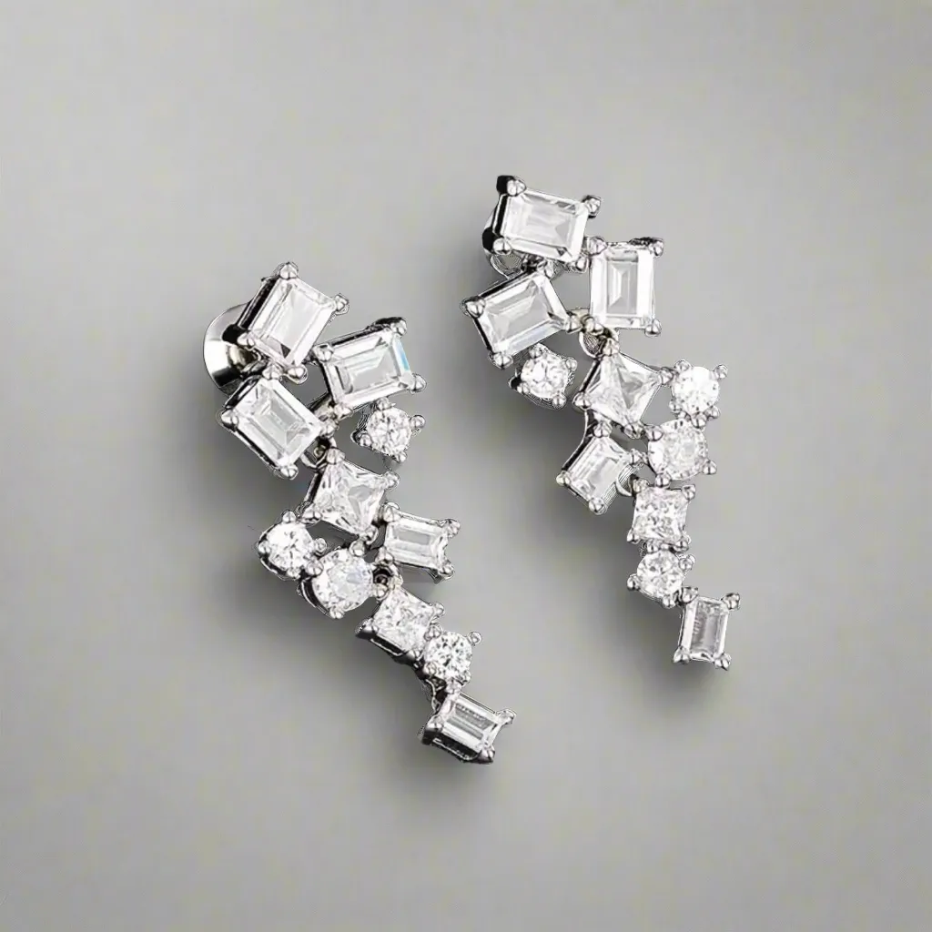 Geometric Petite Zircon Dangling Earrings